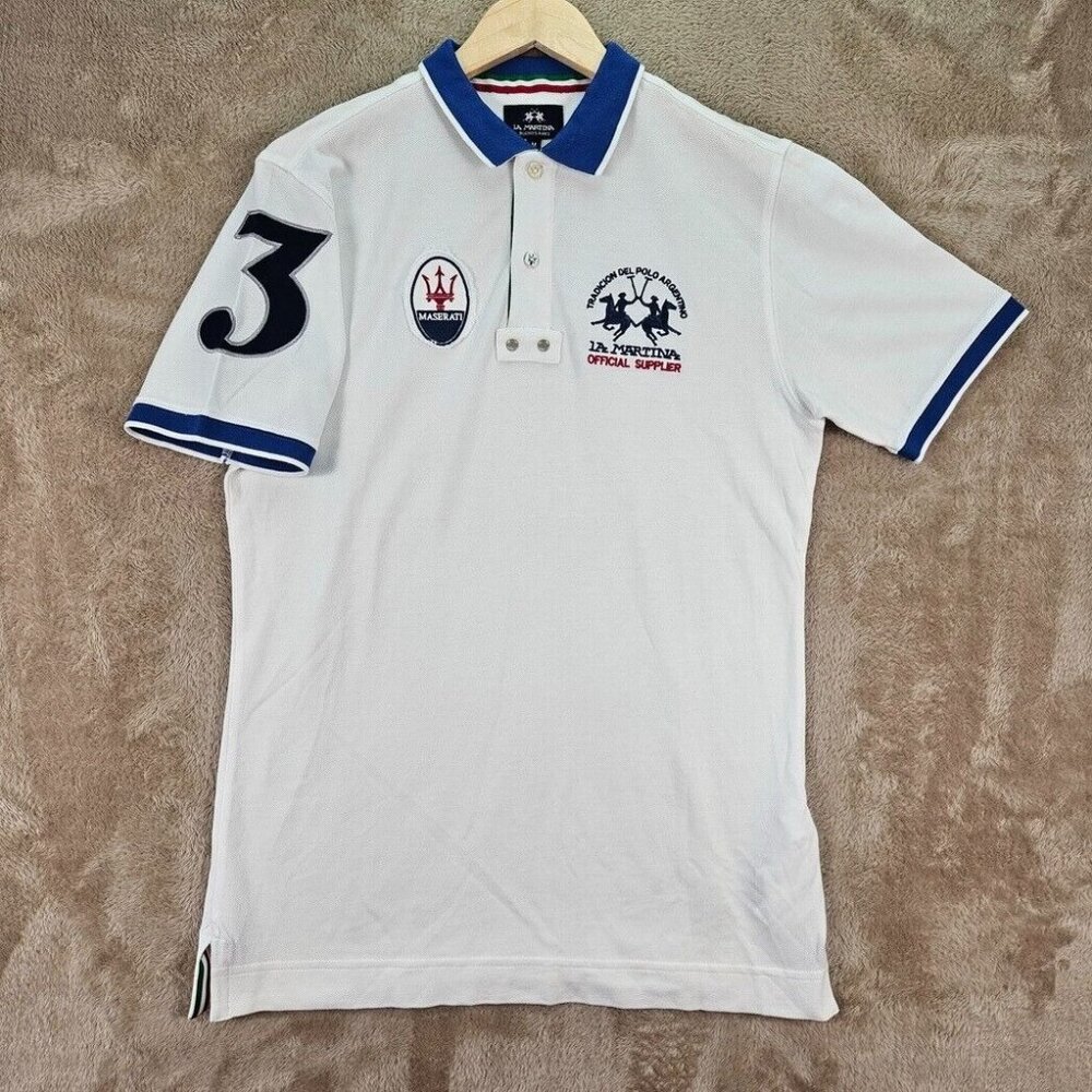 Vintage La Martina Maserati Polo Shirt Official Merchandise White 2004 Mens Sz M